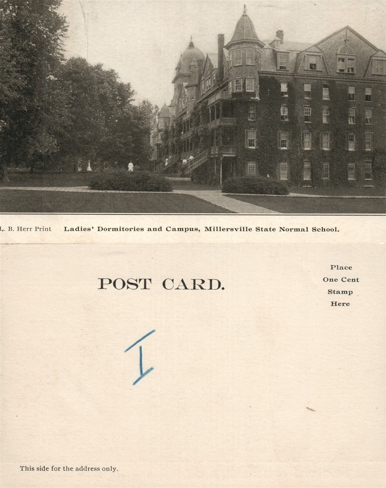 MILLERSVILLE PA STATE NORMAL SCHOOL LADIE'S CAMPUS ANTIQUE UNDIVIDED POSTCARD