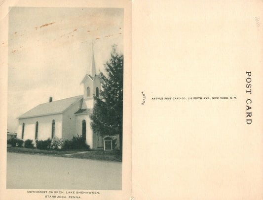 STARRUCCA PA METHODIST CHURCH LAKE SHENAWKEN ANTIQUE UNDIVIDED POSTCARD