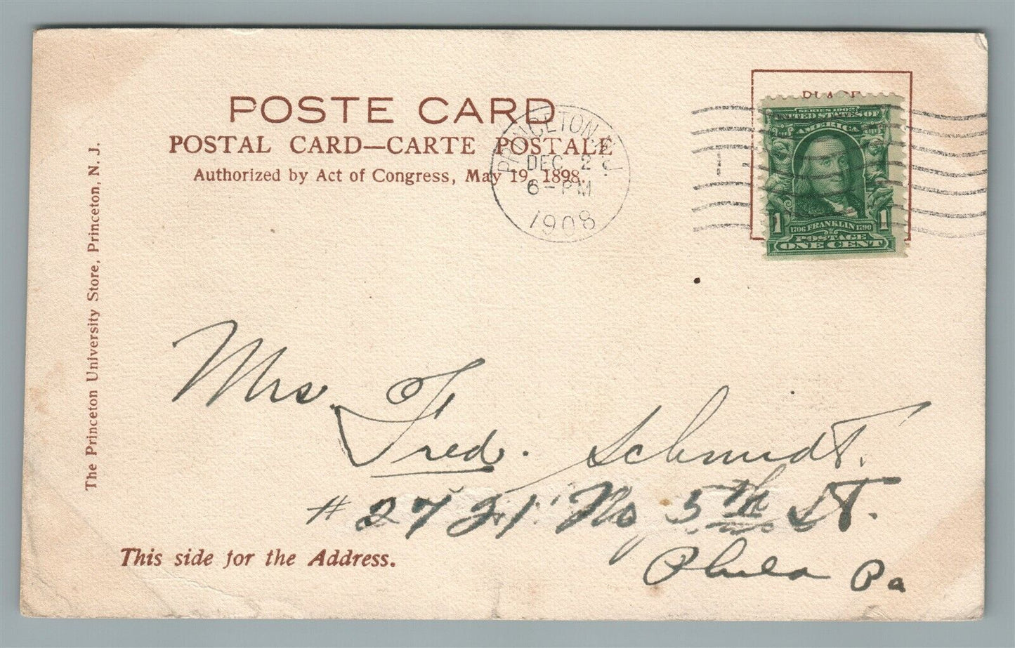 PRINCETON NJ THE LIBRARY ARCH ANTIQUE POSTCARD