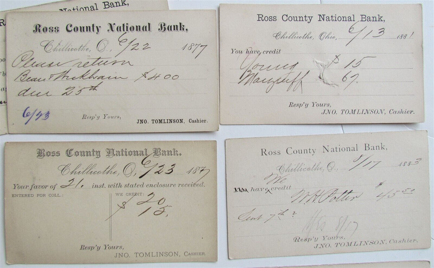 1870s-80s LOT of 10 ROSS CO NATIONAL BANK OHIO ANTIQUE STATEMENT CARDS POSTCARDS