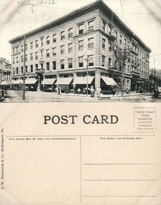McKEESPORT PA RUBEN BUILDING B/W ANTIQUE POSTCARD
