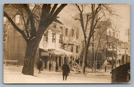 STREET SCENE AFTER FIRE ANTIQUE REAL PHOTO POSTCARD RPPC