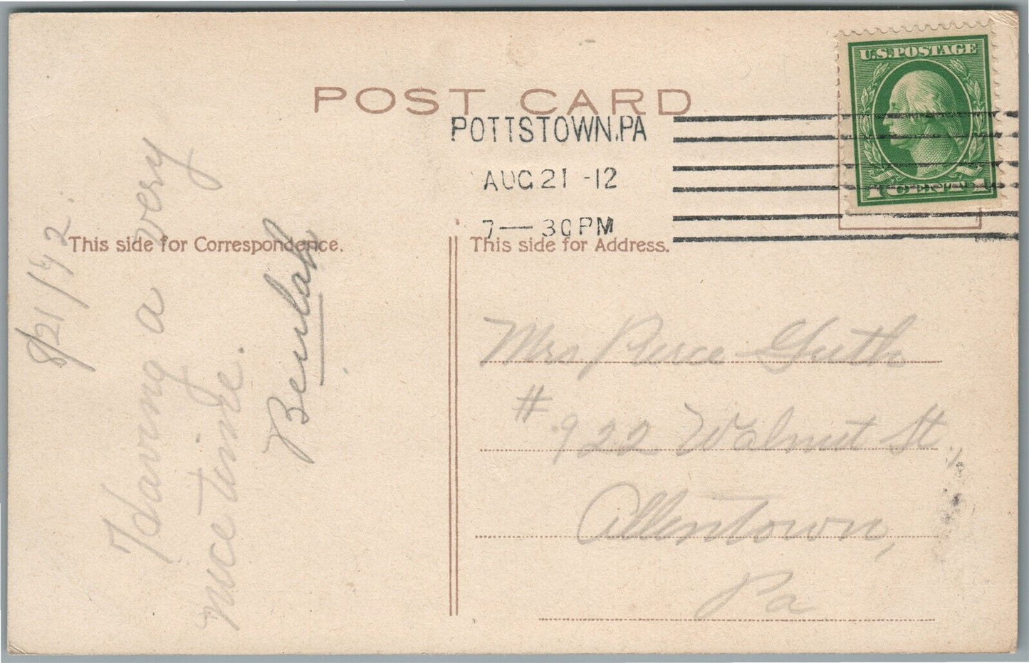 POTTSTOWN PA AUCHENBACH APARTMENTS ANTIQUE POSTCARD