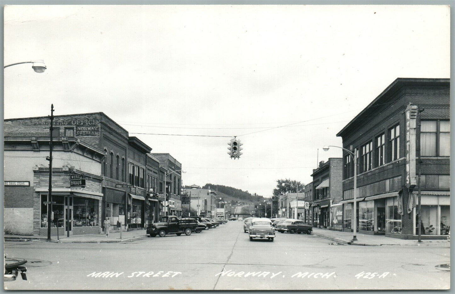 NORWAY MI MAIN STREET VINTAGE REAL PHOTO POSTCARD RPPC