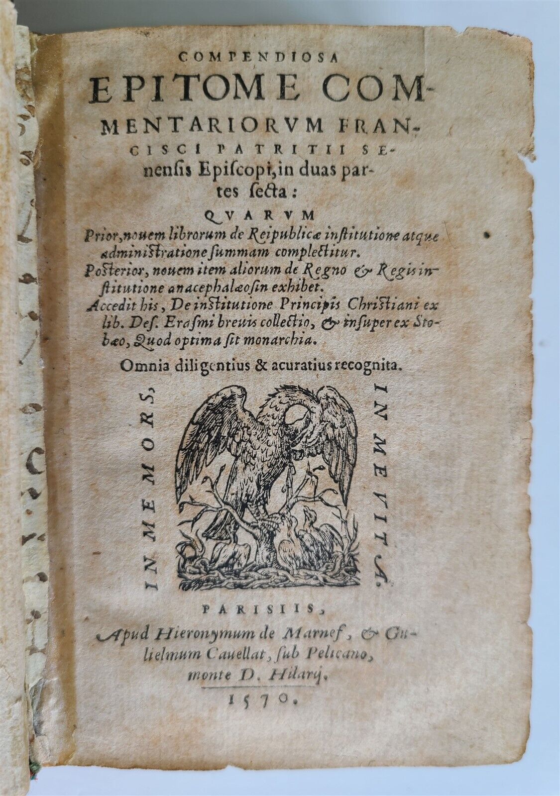 1570 PHILOSOPHY by Francesco PatriziVantique w/ ORIGINAL 16th CENTURY BINDING