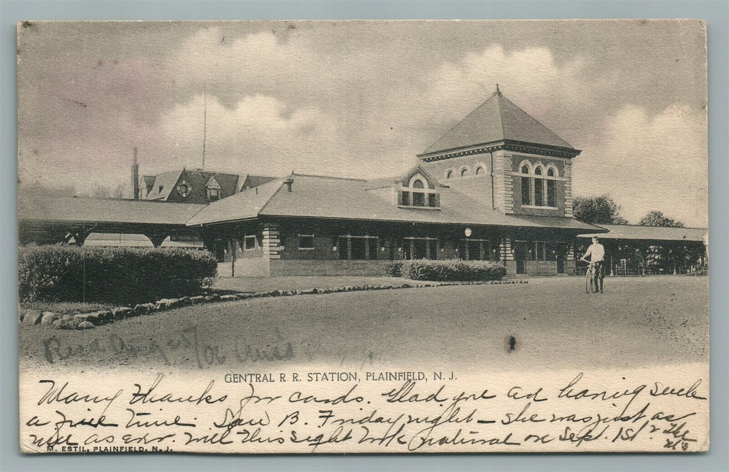 PLAINFIELD NJ CENTRAL RAILROAD STATION RAILWAY TRAIN DEPOT ANTIQUE POSTCARD