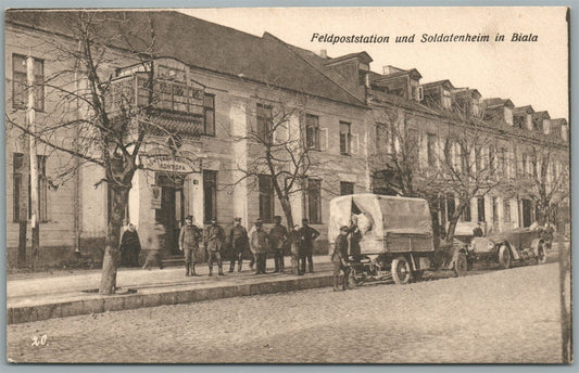 POLAND BIELSKO-BIALA POST OFFICE STREET SCENE ANTIQUE POSTCARD