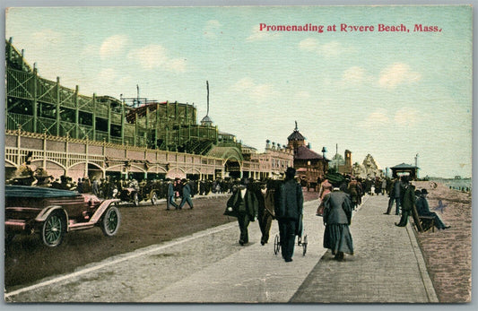 REVERE BEACH MA PROMENADING ANTIQUE POSTCARD
