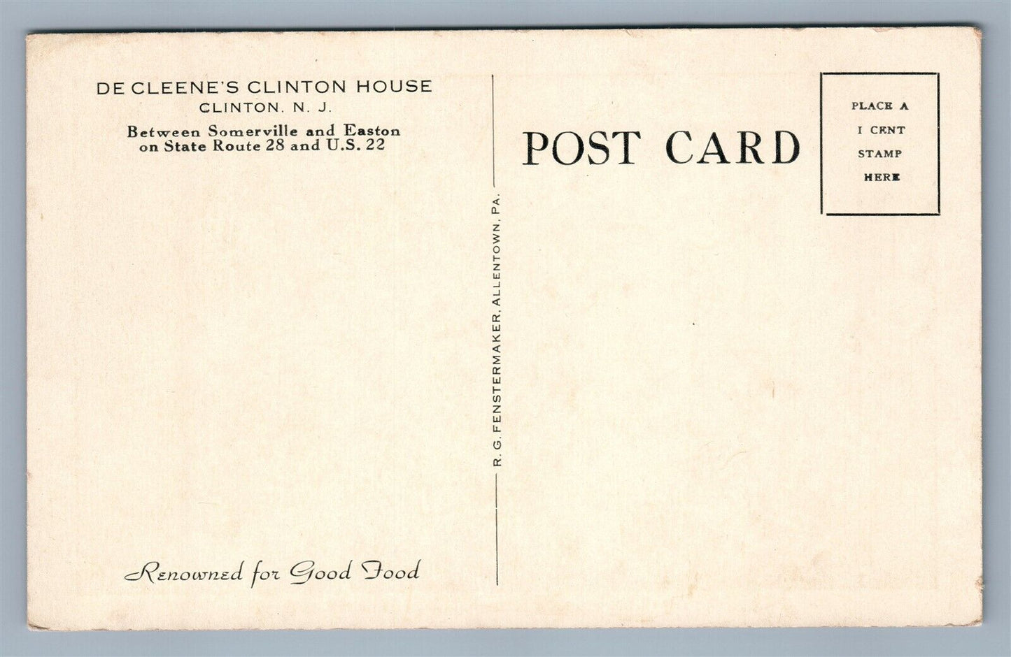 CLINTION NJ DE CLEENE'S HOUSE ANTIQUE POSTCARD