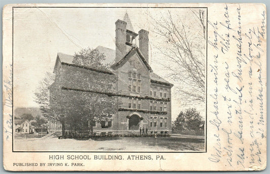 ATHENS PA HIGH SCHOOL 1906 ANTIQUE POSTCARD