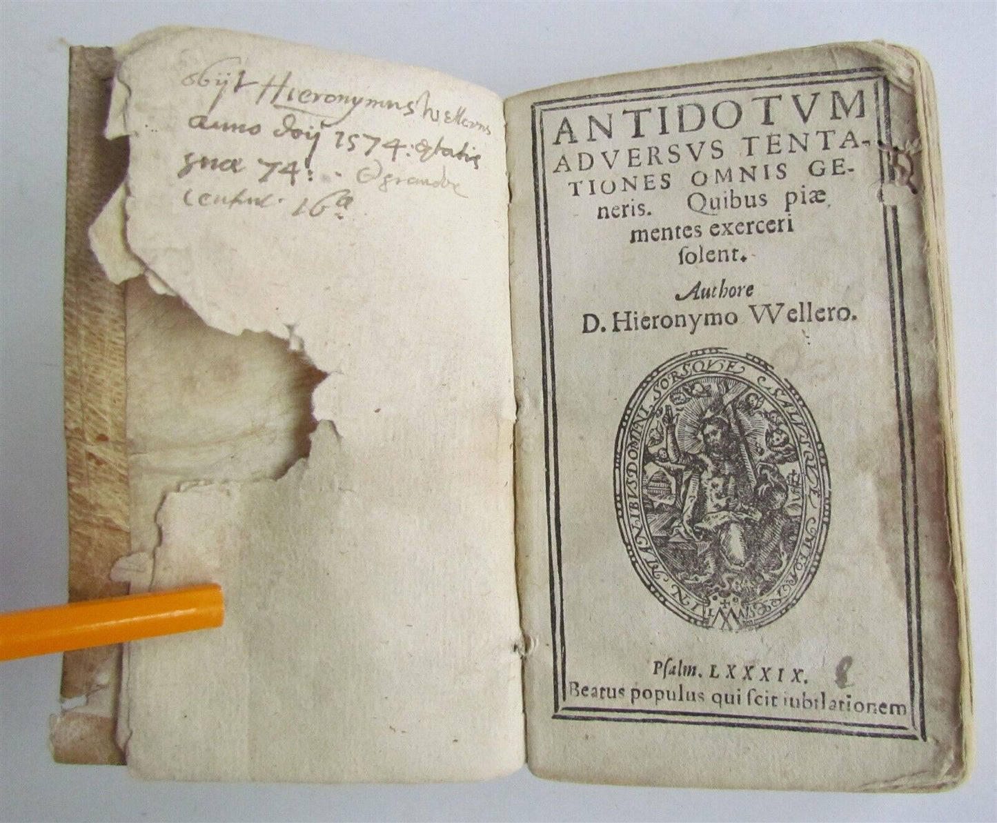 1590 Antidote Against Temptations of Every Sort antique VELLUM 16 century Weller