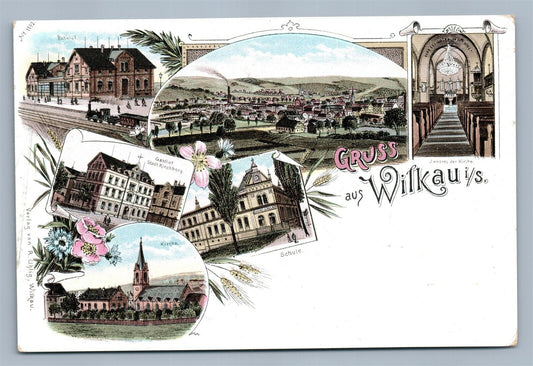 GERMAN GRUSS AUS WILKAU i/S ANTIQUE POSTCARD