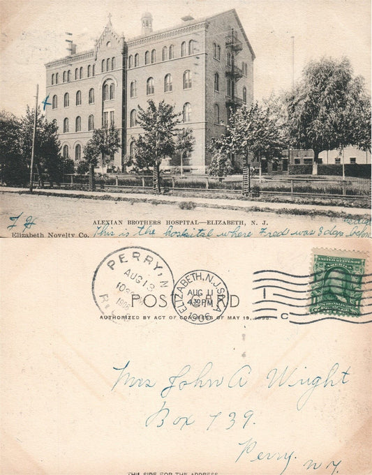 ELIZABETH N.J. ALEXIAN BROTHERS HOSPITAL 1906 UNDIVIDED ANTIQUE POSTCARD