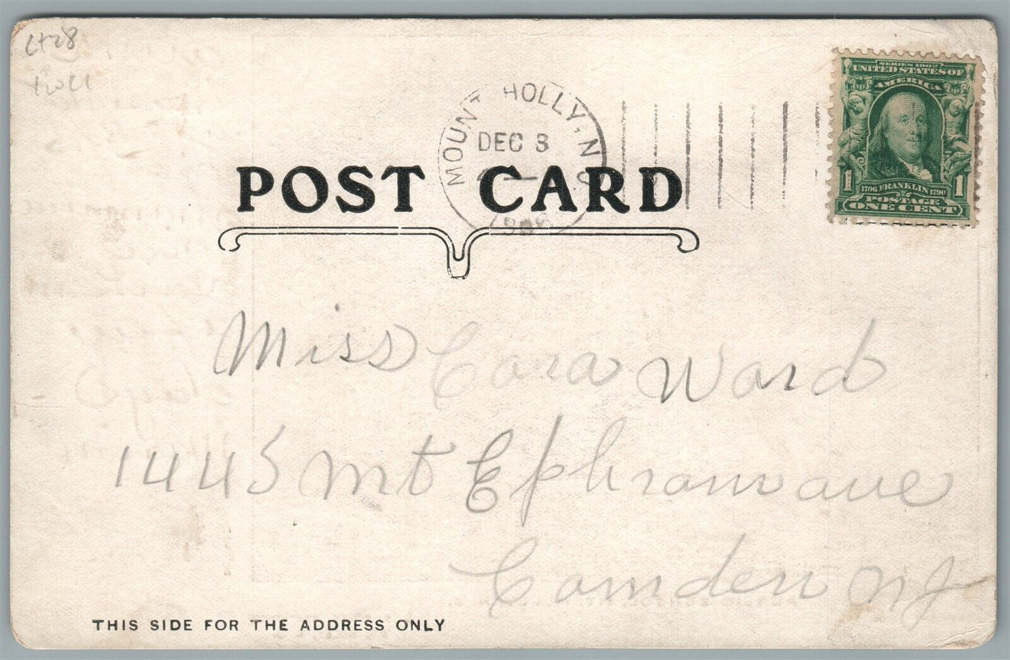 MT. HOLLY NJ PUBLIC SCHOOL ANTIQUE POSTCARD