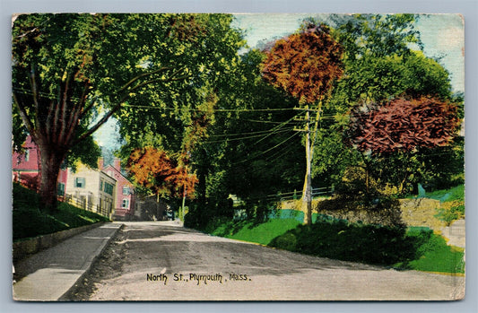 PLYMOUTH MA NORTH STREET 1912 ANTIQUE POSTCARD