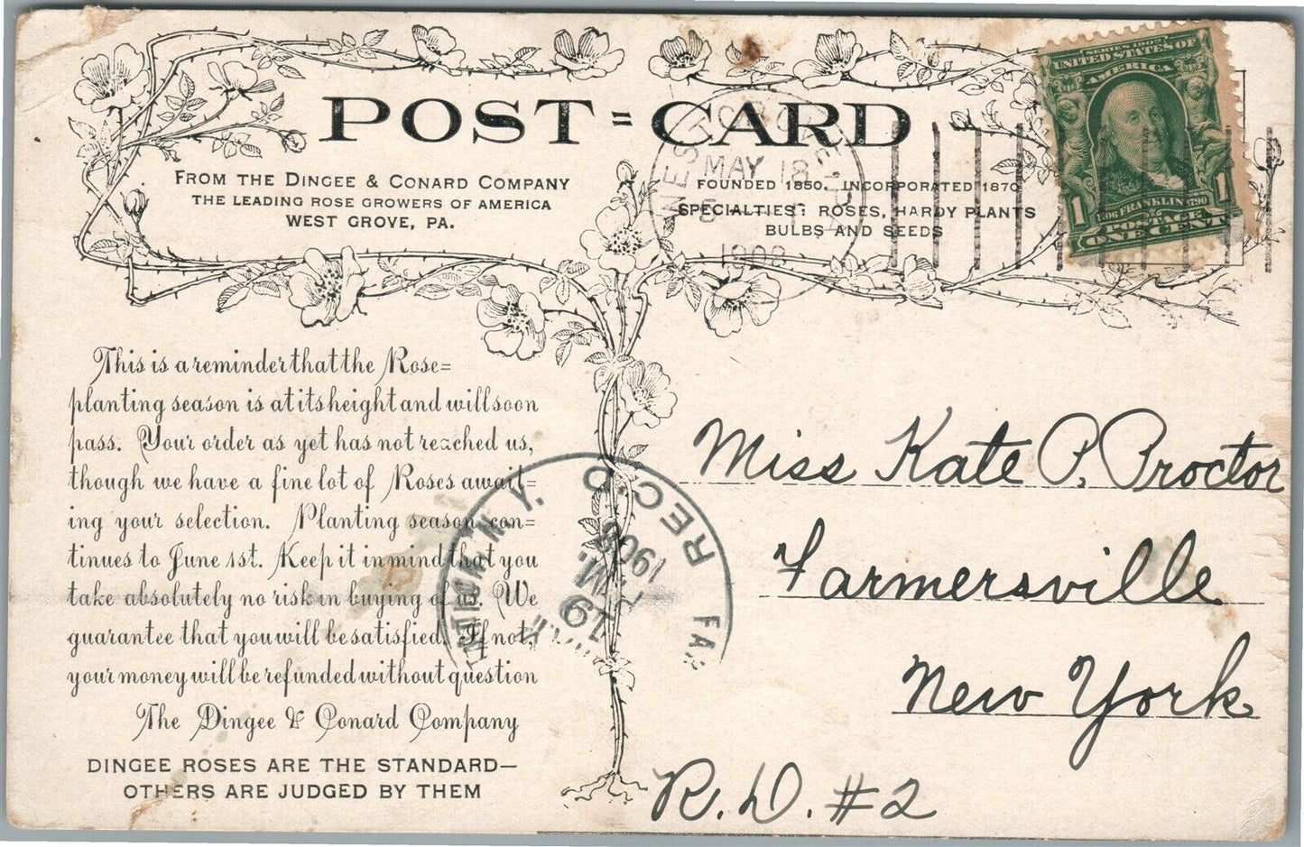 WEST GROVE PA ADVERTISING ANTIQUE POSTCARD DINCEE & CONARD COMPANY