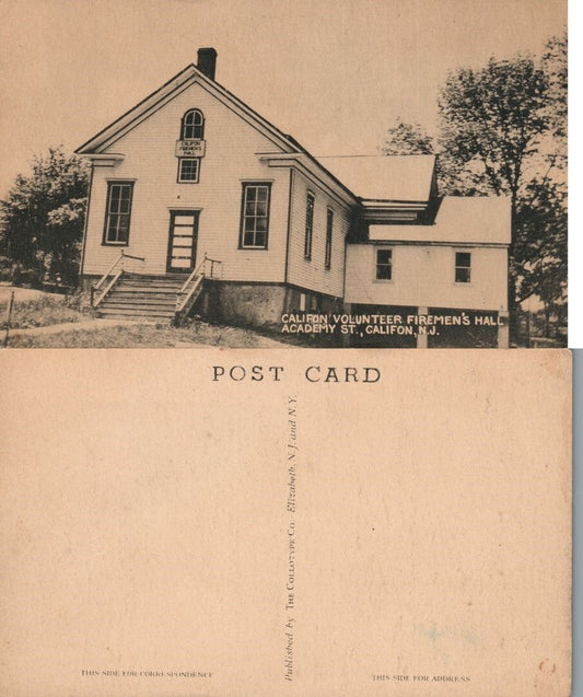 CALIFON N.J. ACADEMY STREET VOLUNTEER FIREMAN'S HALL VINTAGE POSTCARD