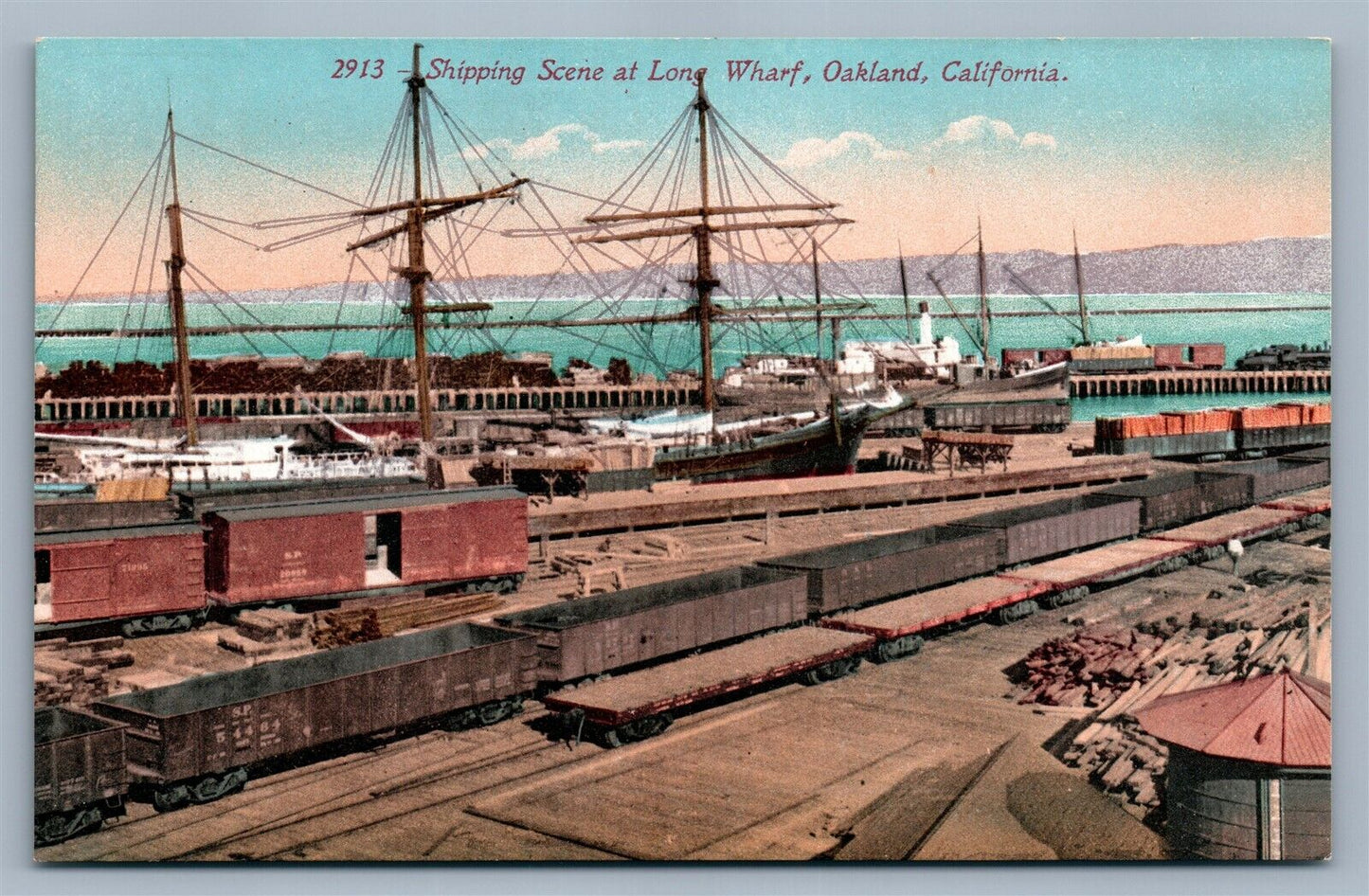 OAKLAND CA SHIPPING SCENE AT LONG WHARF ANTIQUE POSTCARD