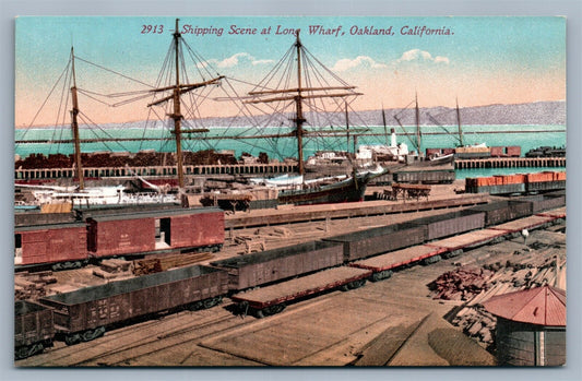 OAKLAND CA SHIPPING SCENE AT LONG WHARF ANTIQUE POSTCARD