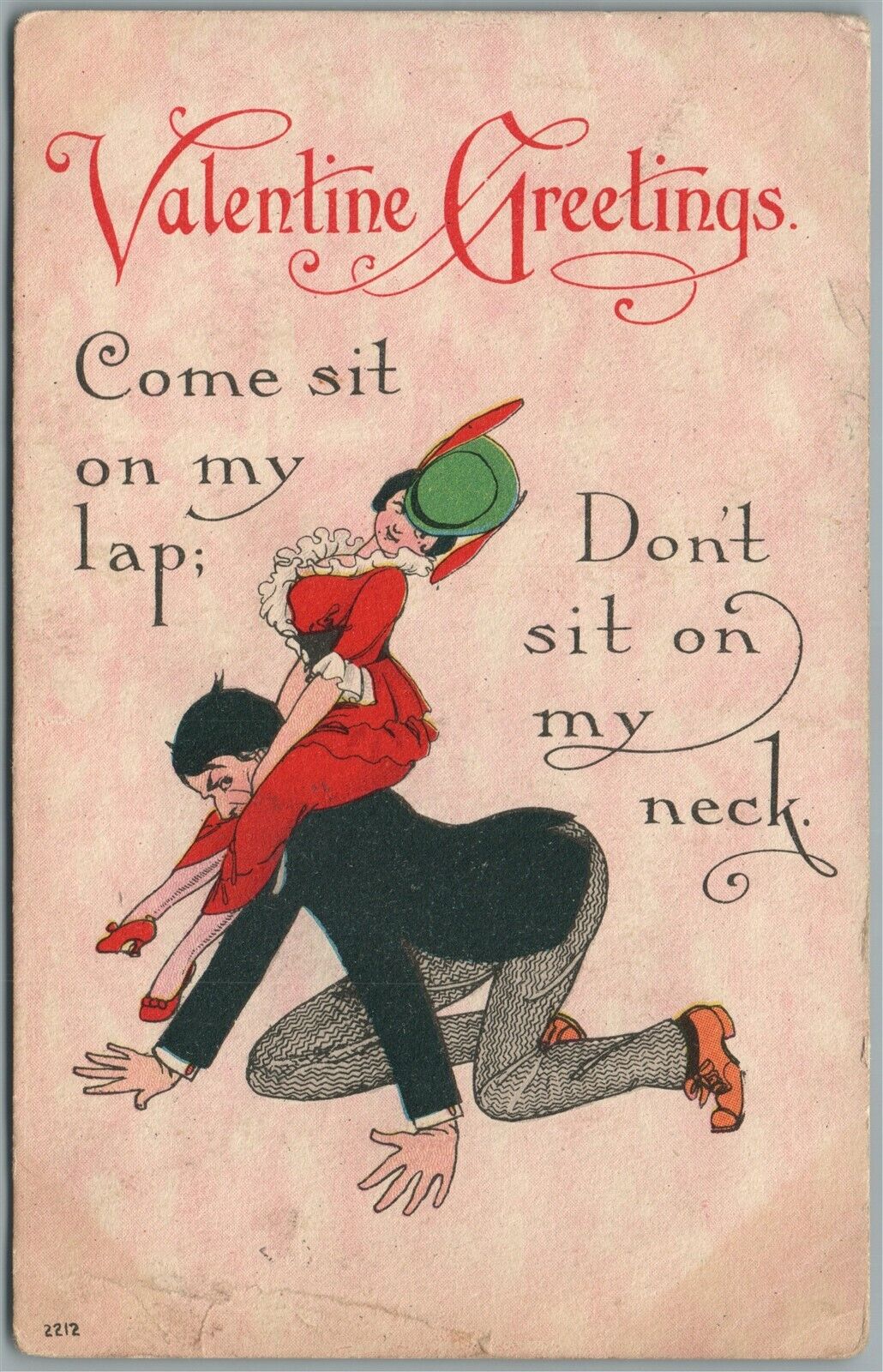 VALENTINE GREETINGS ANTIQUE POSTCARD Dont sit on my neck