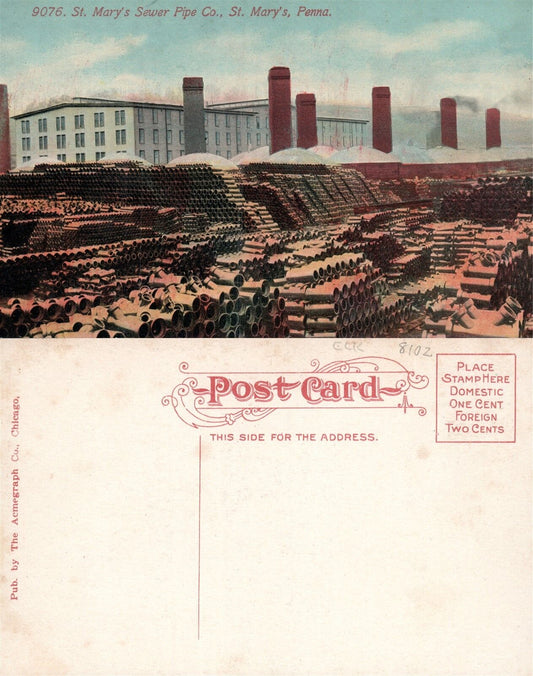 ST.MARY'S SEWER PIPE CO. PA ANTIQUE POSTCARD