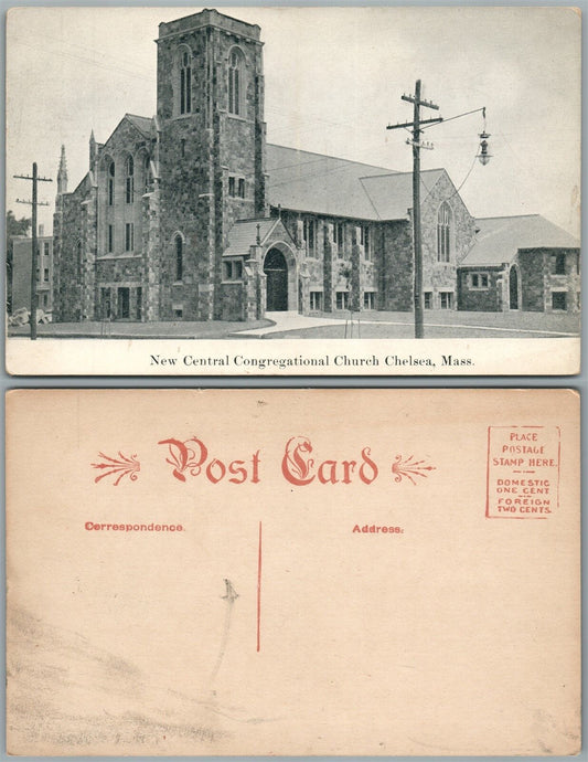 CHELSEA MASS NEW CENTRAL CONGREGATIONAL CHURCH ANTIQUE POSTCARD