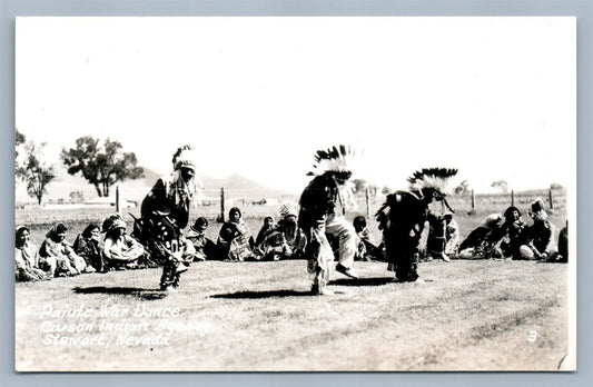 AMERICAN PAIUTE INDIANS WAR DANCE VINTAGE REAL PHOTO POSTCARD RPPC STEWART NV