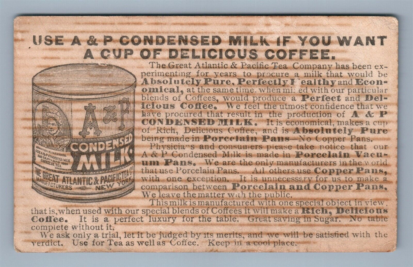 CONDENSED MILK FOR COFFEE VICTORIAN TRADE CARD MY WIFE MY MOTHER-IN-LAW