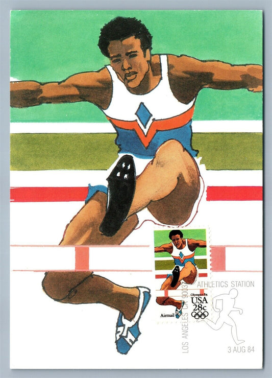 1984 OLYMPIC ATHLET SAN ANTONIO TX STAMP DESIGN by ROBERT PEAK VINTAGE POSTCARD