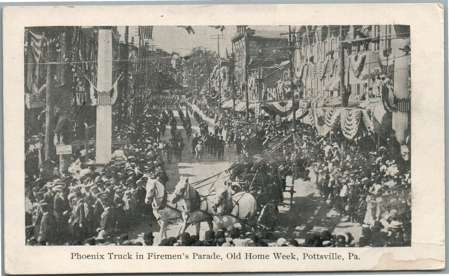 POTTSVILLE PA PHOENIX TRUCK in FIREMEN'S PARADE ANTIQUE POSTCARD