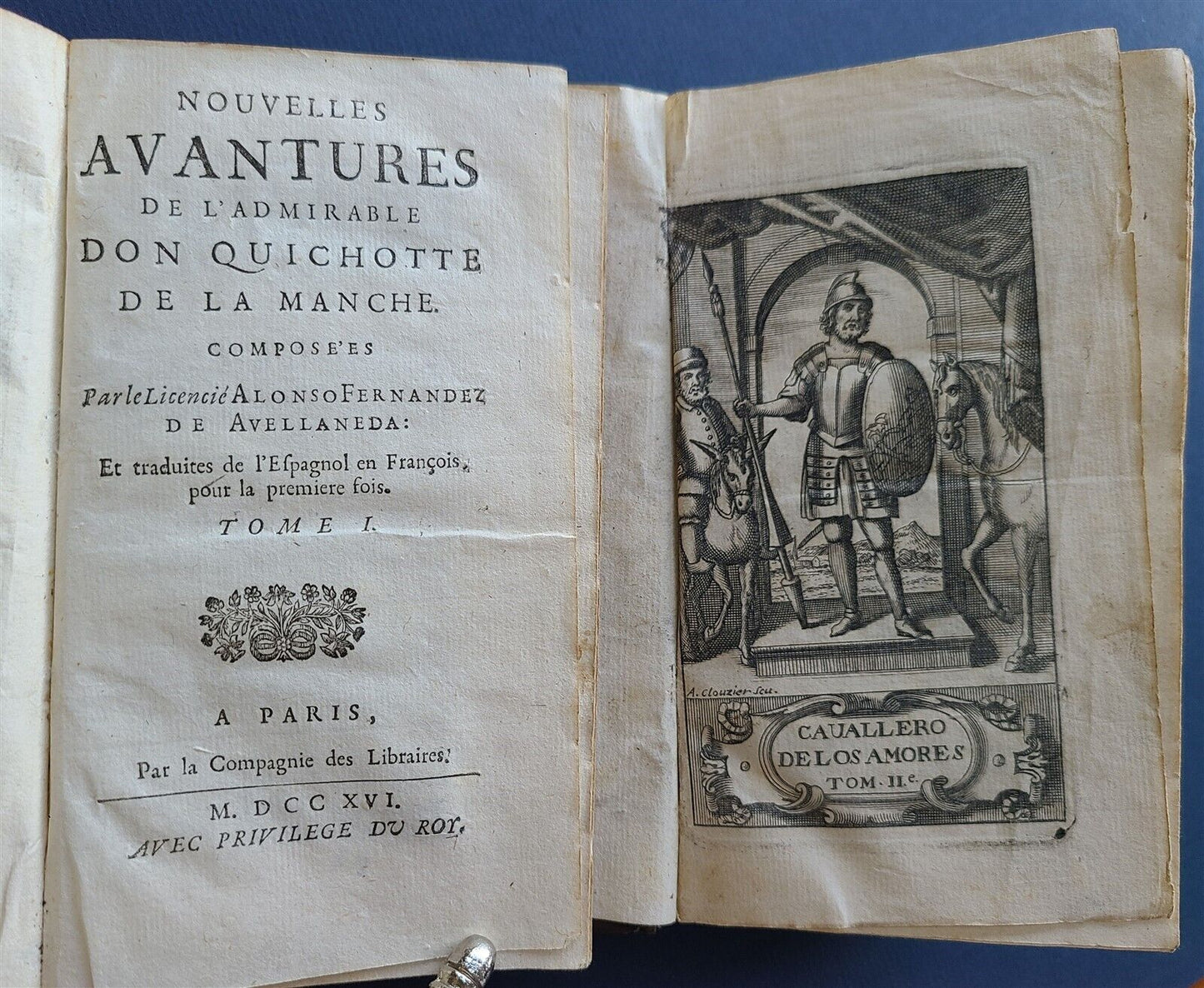 1716 DON QUIXOTE DE LA MANCHE 2 VOLS antique ILLUSTRATED RARE FRENCH EDITION