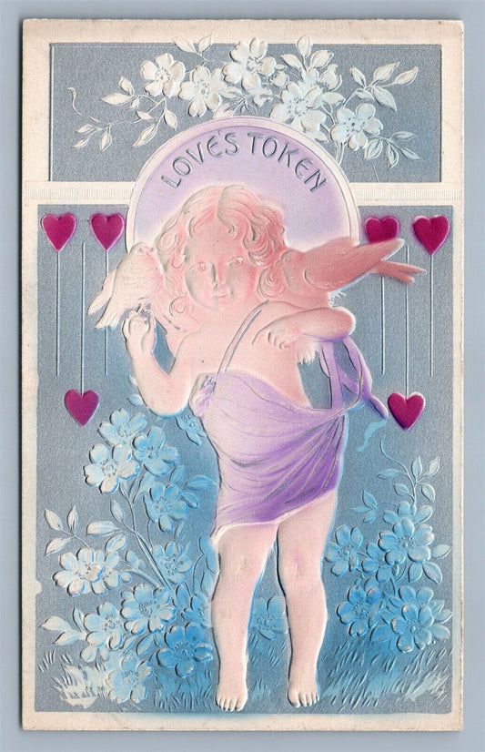 VALENTINE EMBOSSED ANTIQUE POSTCARD LOVE'S TOKEN