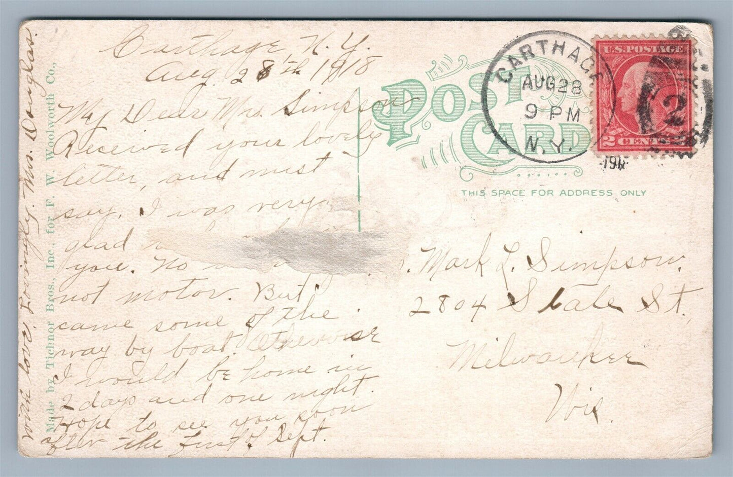 CARTHAGE NY BLACK RIVER ANTIQUE POSTCARD