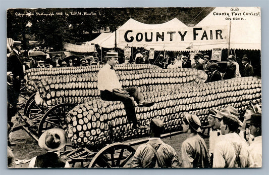 EXAGGERATED CORN COUNTY FAIR ANTIQUE REAL PHOTO POSTCARD RPPC