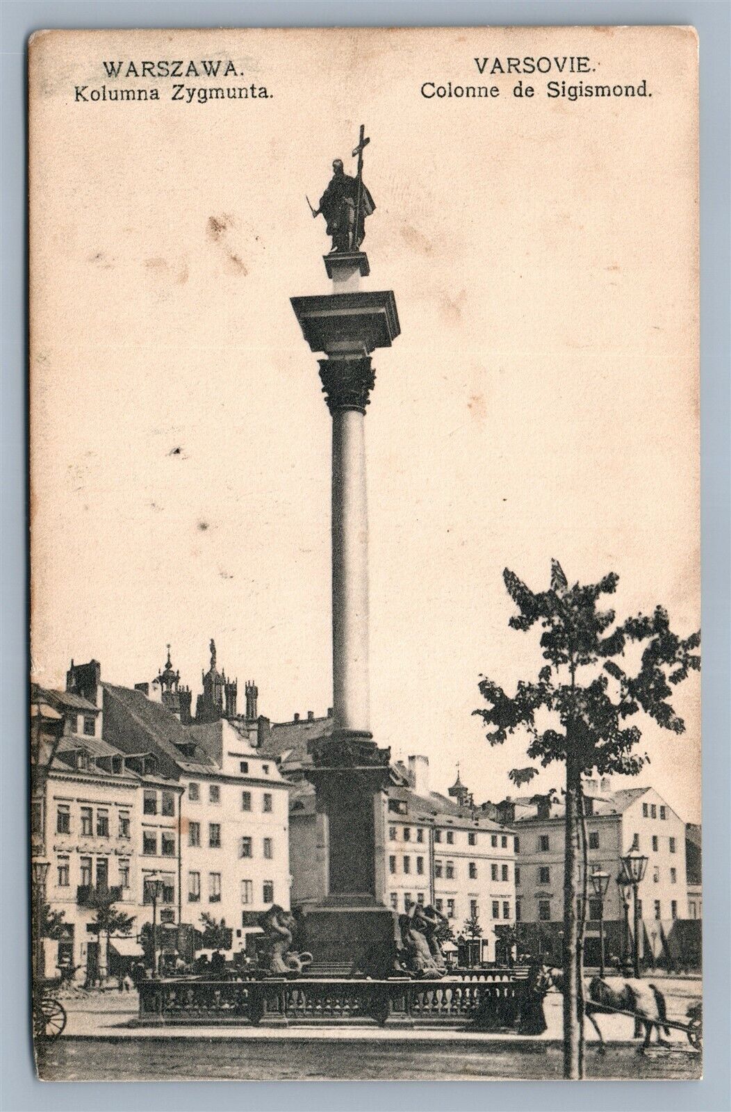 WARSZAWA POLAND KOLUMNA ZYGMUNTA ANTIQUE POSTCARD