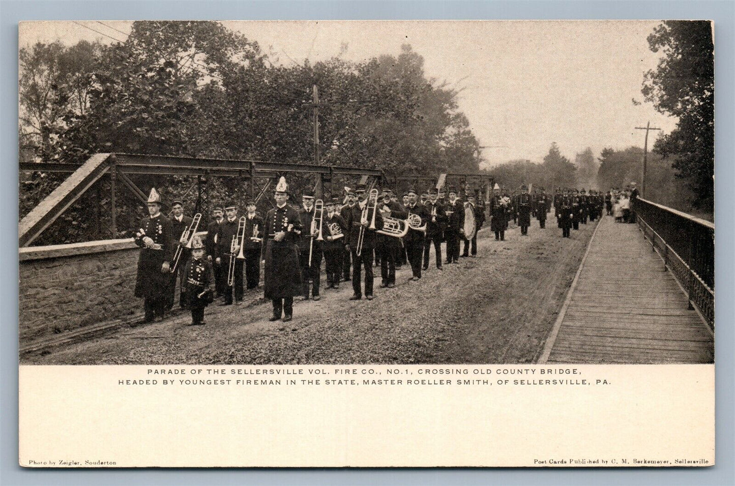 SELLERSVILLE PA FIREFIGHTERS PARADE DOUBLE SIDED ANTIQUE POSTCARD