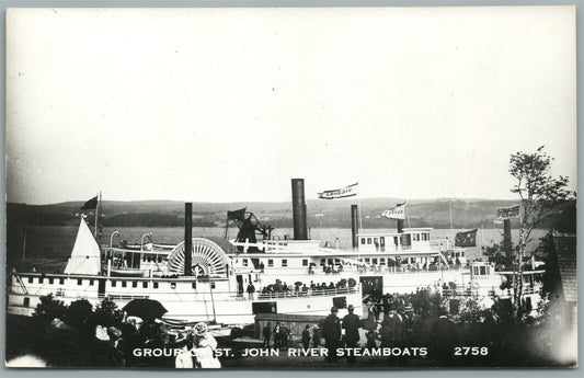 ST.JOHN RIVER CANADA STEAMBOATS GROUP VINTAGE REAL PHOTO POSTCARD RPPC