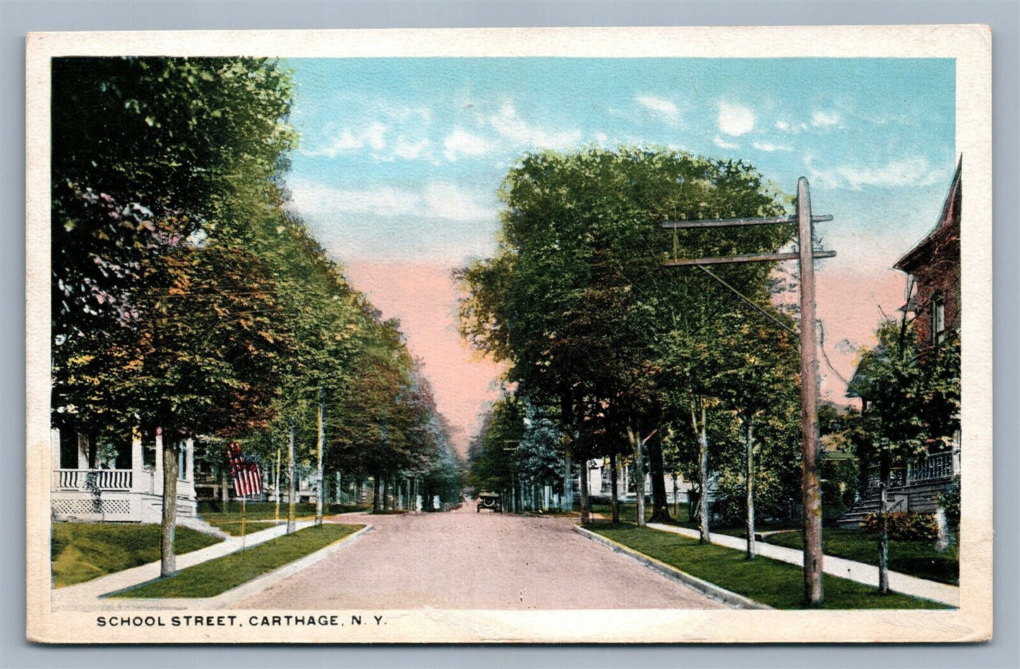 CARTHAGE NY SCHOOL STREET ANTIQUE POSTCARD
