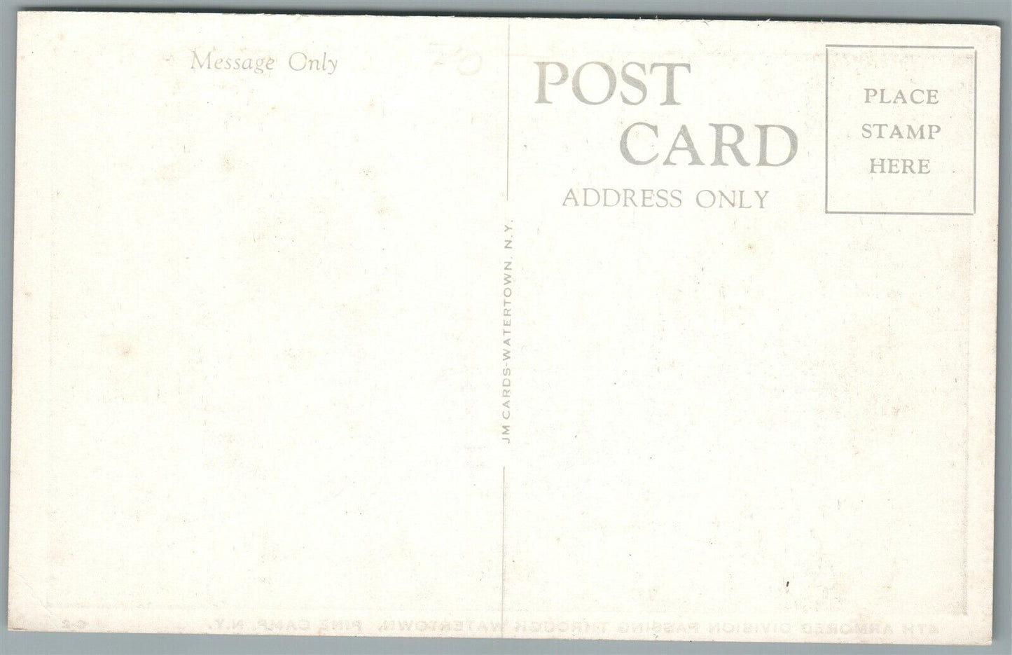 PINE CAMP NY MOTORCYCLE & ARMORED DIVISION PASSING WATERTOWN VINTAGE POSTCARD