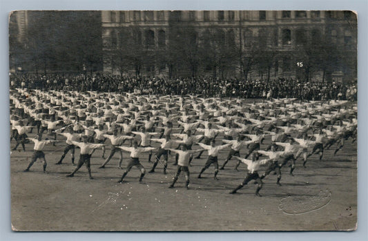 LATVIAN 1943 ATHLETIC EXERCISES VINTAGE REAL PHOTO POSTCARD RPPC w/ GERMAN STAMP