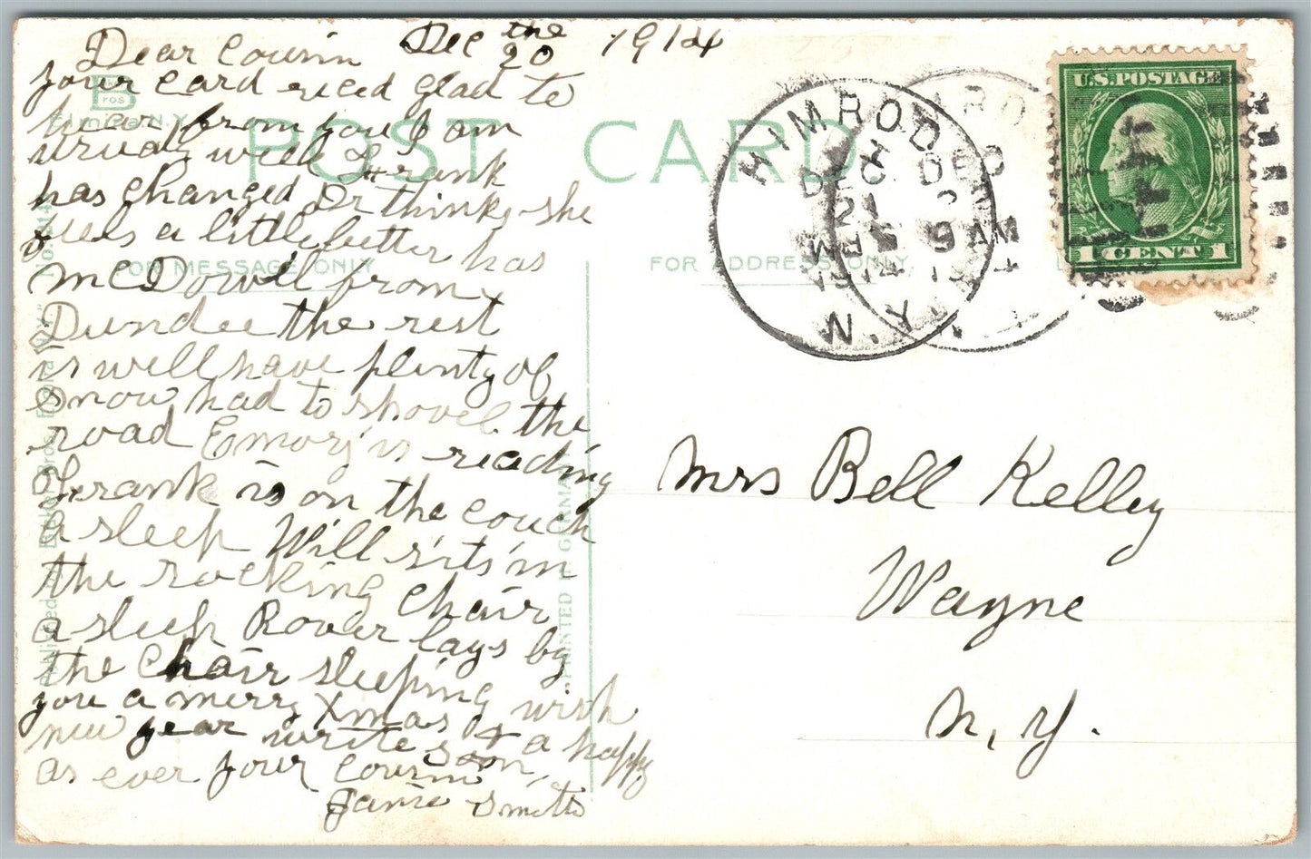 JERSEY SHORE PA HIGH SCHOOL 1914 ANTIQUE POSTCARD