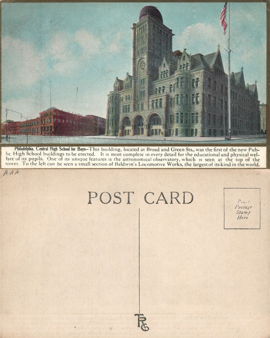 PHILADELPHIA PA CENTRAL HIGH SCHOOL FOR BOYS ANTIQUE POSTCARD