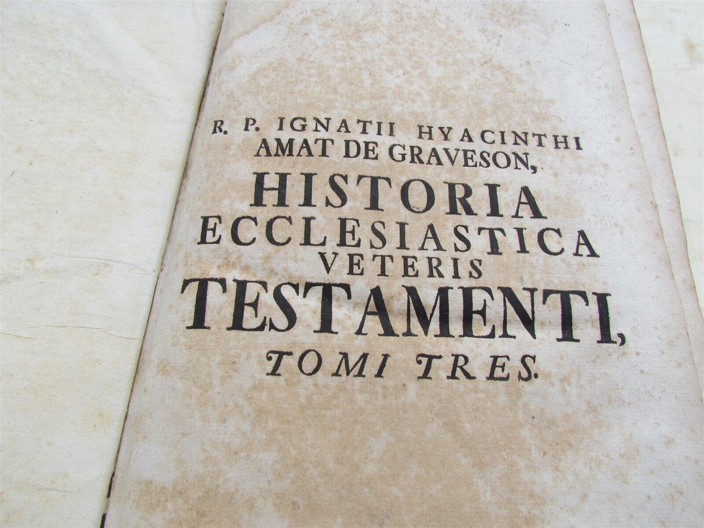 1751 VELLUM BINDING FOLIO HISTORIA ECCLESIASTICA antique Graveson Ignatius