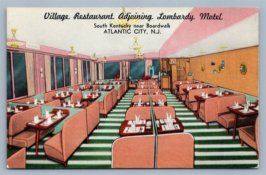 ATLANTIC CITY NJ VILLAGE RESTAURANT VINTAGE ADVERTISING POSTCARD