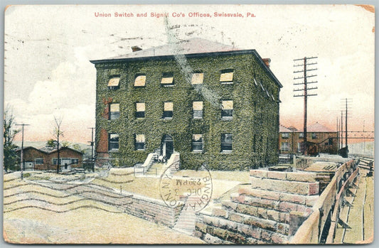 SWISSVALE PA UNION SWITCH & SIGNAL CO'S OFFICES 1908 ANTIQUE POSTCARD