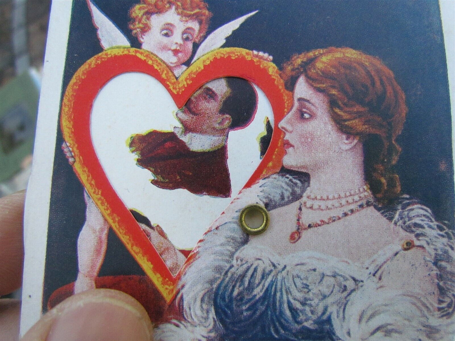 MECHANICAL CUPID MIRROR RARE ANTIQUE POSTCARD CHANGING MEN CHOICE