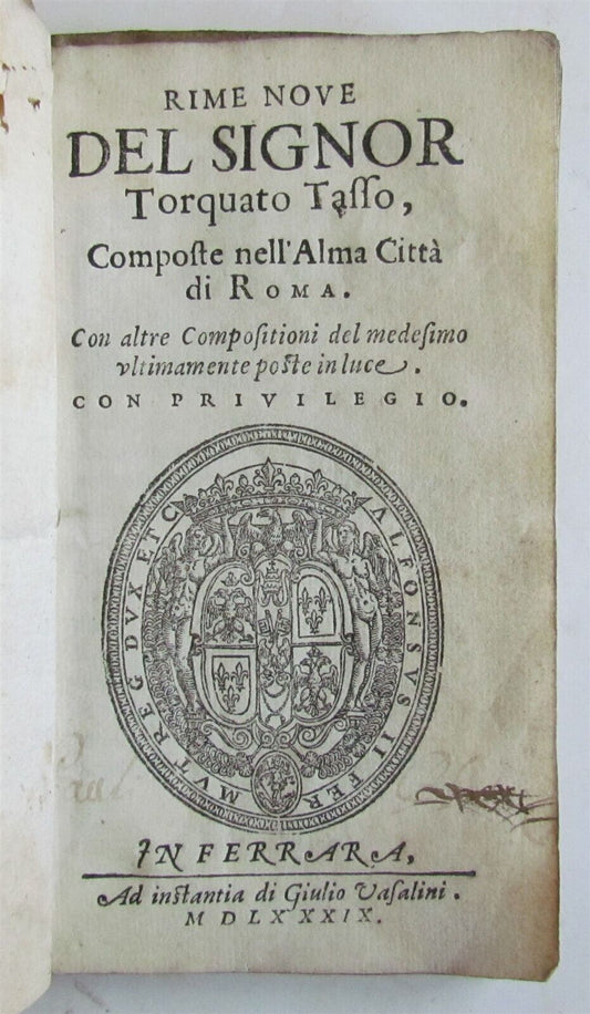 1589 Rime Nove Del Signor Torquato Tasso antique in Italian 16th CENTURY vellum