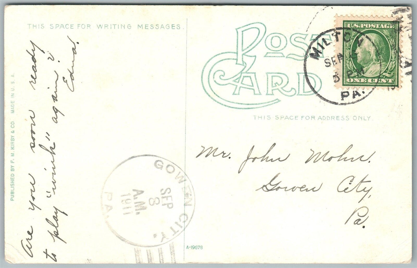 MILTON PA CORNER BROADWAY & FRONT STREET 1911 ANTIQUE POSTCARD