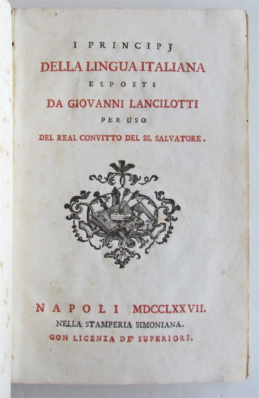 1777 I PRINCIPIJ DELLA LINGUA ITALIANA by GIOVANNI LANCILOTTI antique VELLUM