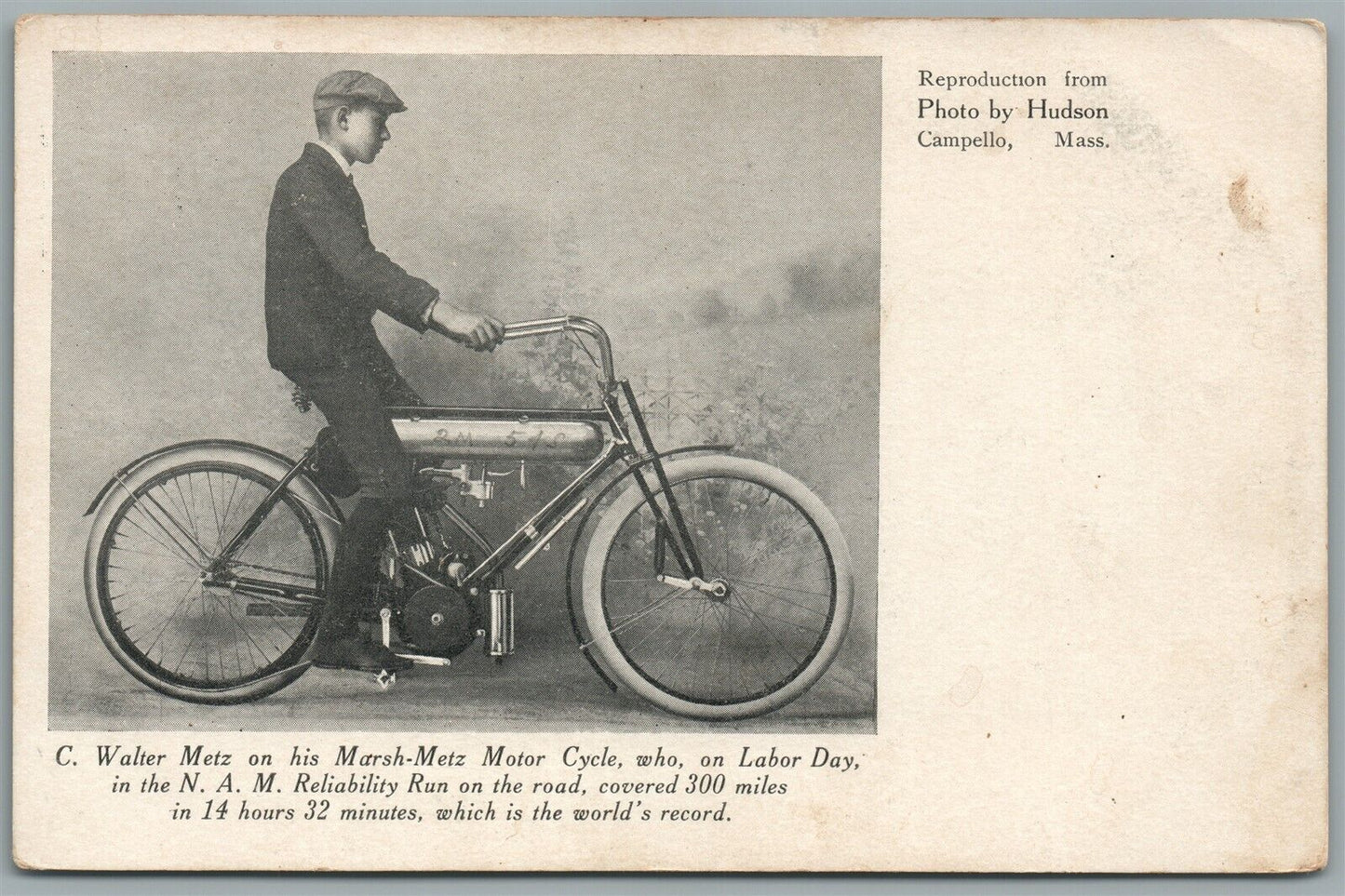 MARSH METZ MOTORCYCLE ANTIQUE POSTCARD